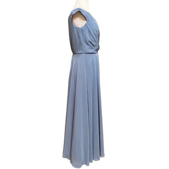 DB Studio Celebrate Formal Dress Sz 12 F20227 Grecian Steel Blue Maxi‎ Shirred - Picture 4 of 10